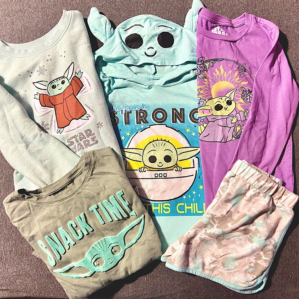 Star Wars Baby Yoda Girls Clothing 5 Piece Bundle Size 7, Outfit Sweater Shirts